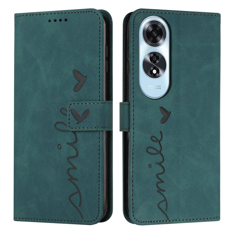 For OPPO A60 4G Skin Feel Heart Embossed Leather Phone Case with Long Lanyard(Green) by buy2fix