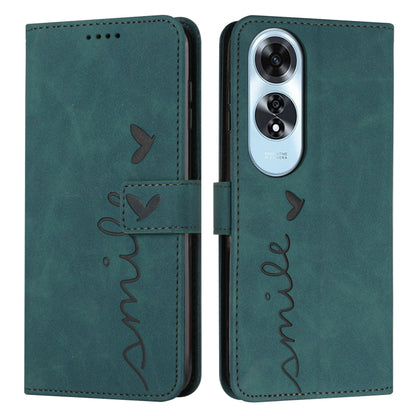 For OPPO A60 4G Skin Feel Heart Embossed Leather Phone Case with Long Lanyard(Green) by buy2fix