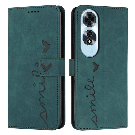 For OPPO A60 4G Skin Feel Heart Embossed Leather Phone Case with Long Lanyard(Green) by buy2fix