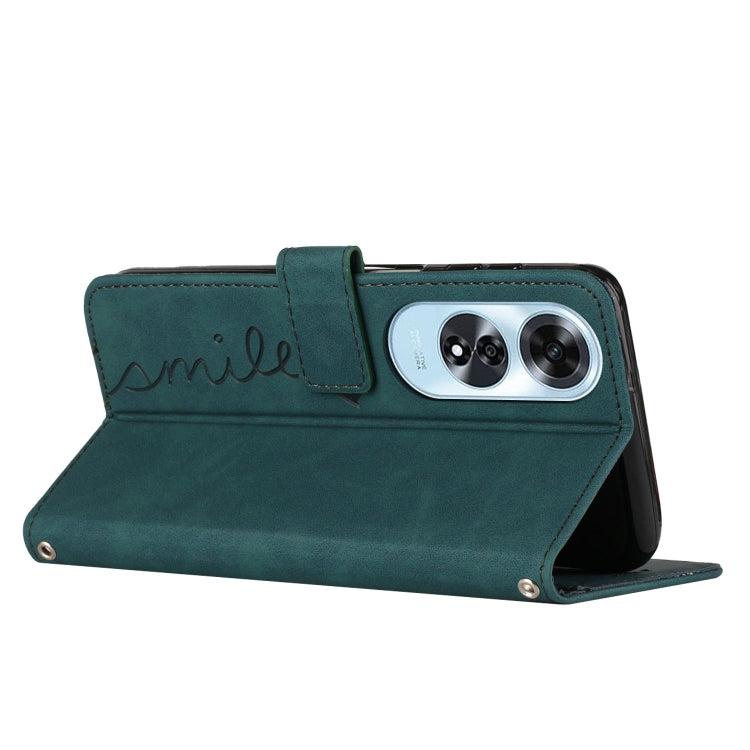 For OPPO A60 4G Skin Feel Heart Embossed Leather Phone Case with Long Lanyard(Green) by buy2fix