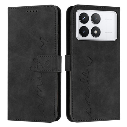 For Xiaomi Redmi K70 / K70 Pro Skin Feel Heart Embossed Leather Phone Case with Long Lanyard(Black) - Xiaomi Cases by buy2fix | Online Shopping UK | buy2fix