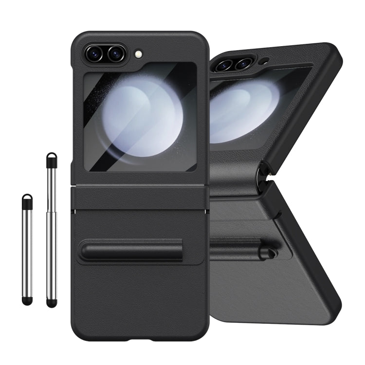 For Samsung Galaxy Z Flip5 Integrated PU + PC Full Coverage Phone Case with Pen/Pen Slots(Black) - Galaxy Z Flip5 Cases by buy2fix | Online Shopping UK | buy2fix