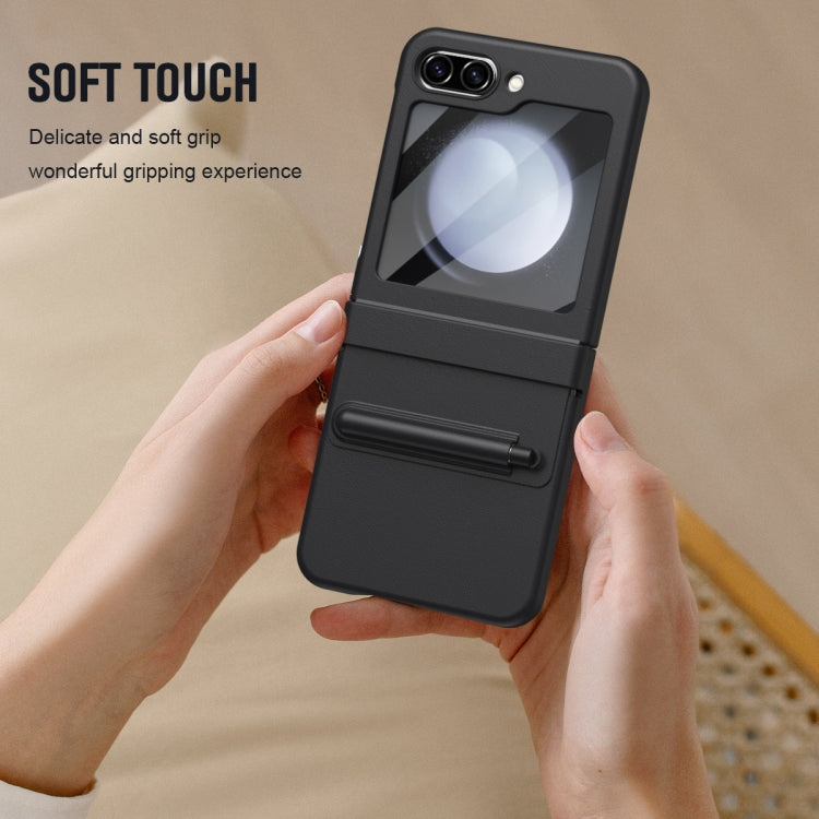 For Samsung Galaxy Z Flip5 Integrated PU + PC Full Coverage Phone Case with Pen/Pen Slots(Black) - Galaxy Z Flip5 Cases by buy2fix | Online Shopping UK | buy2fix