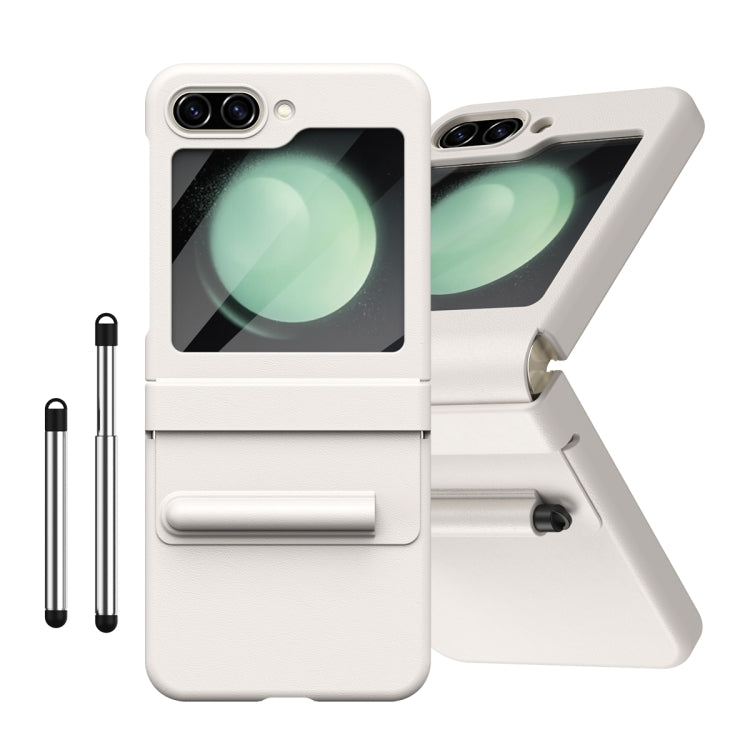 For Samsung Galaxy Z Flip5 Integrated PU + PC Full Coverage Phone Case with Pen/Pen Slots(White) - Galaxy Z Flip5 Cases by buy2fix | Online Shopping UK | buy2fix