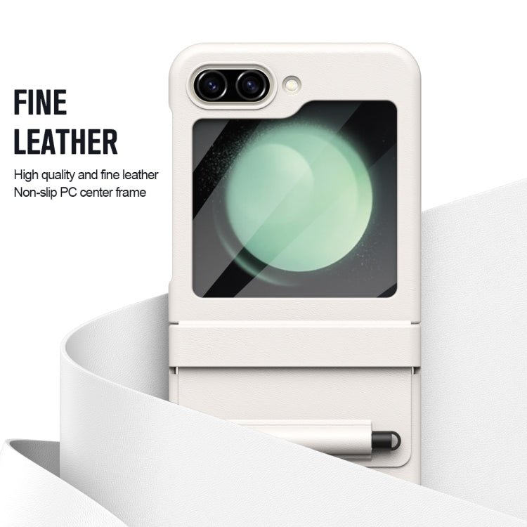 For Samsung Galaxy Z Flip5 Integrated PU + PC Full Coverage Phone Case with Pen/Pen Slots(White) - Galaxy Z Flip5 Cases by buy2fix | Online Shopping UK | buy2fix