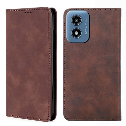 For Motorola Moto G Play 4G 2024 Skin Feel Magnetic Leather Phone Case(Dark Brown) by buy2fix