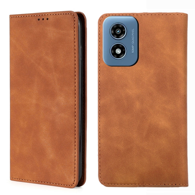 For Motorola Moto G Play 4G 2024 Skin Feel Magnetic Leather Phone Case(Light Brown) by buy2fix