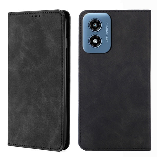 For Motorola Moto G Play 4G 2024 Skin Feel Magnetic Leather Phone Case(Black) by buy2fix
