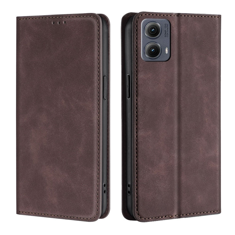 For Motorola Edge 5G 2024 Skin Feel Magnetic Leather Phone Case(Dark Brown) by buy2fix