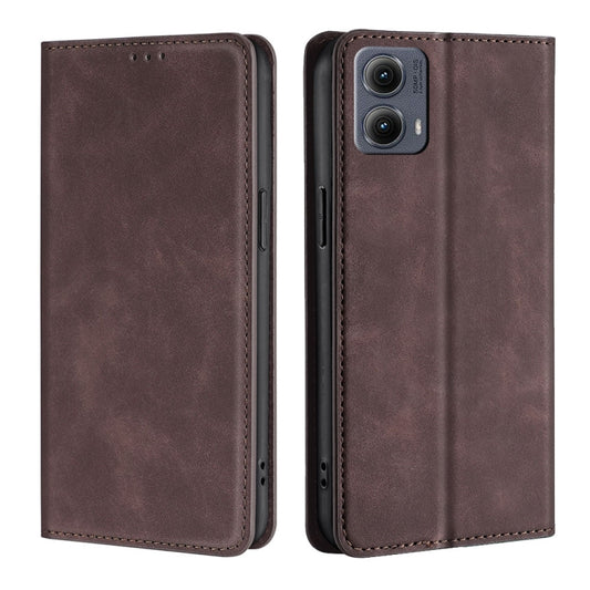 For Motorola Edge 5G 2024 Skin Feel Magnetic Leather Phone Case(Dark Brown) by buy2fix