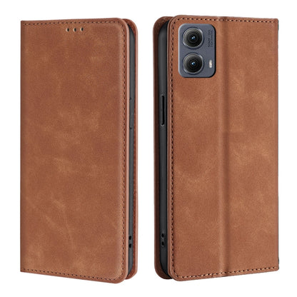 For Motorola Edge 5G 2024 Skin Feel Magnetic Leather Phone Case(Light Brown) by buy2fix