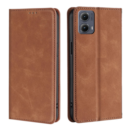 For Motorola Edge 5G 2024 Skin Feel Magnetic Leather Phone Case(Light Brown) by buy2fix