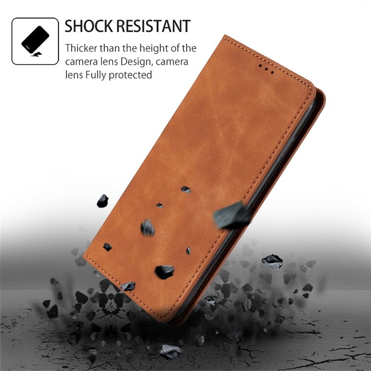 For Motorola Edge 5G 2024 Skin Feel Magnetic Leather Phone Case(Light Brown) by buy2fix