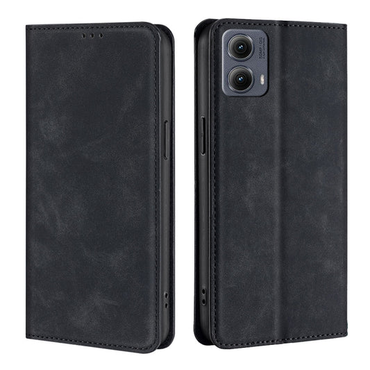 For Motorola Edge 5G 2024 Skin Feel Magnetic Leather Phone Case(Black) by buy2fix