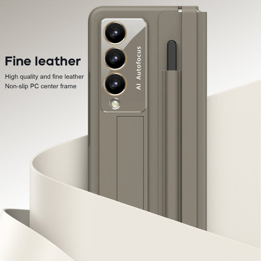 For Samsung Galaxy Z Fold4 PU + PC Full Coverage Phone Case with Pen/Pen Slots(Light Brown) - Galaxy Z Fold4 5G Cases by buy2fix | Online Shopping UK | buy2fix