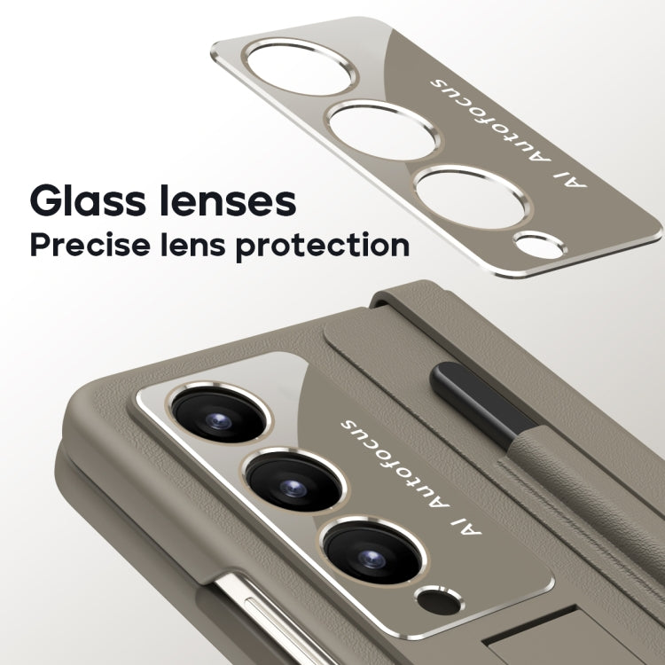 For Samsung Galaxy Z Fold4 PU + PC Full Coverage Phone Case with Pen/Pen Slots(Light Brown) - Galaxy Z Fold4 5G Cases by buy2fix | Online Shopping UK | buy2fix