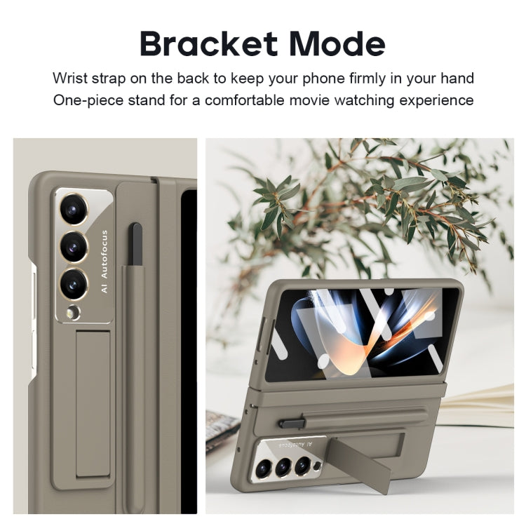 For Samsung Galaxy Z Fold4 PU + PC Full Coverage Phone Case with Pen/Pen Slots(Light Brown) - Galaxy Z Fold4 5G Cases by buy2fix | Online Shopping UK | buy2fix