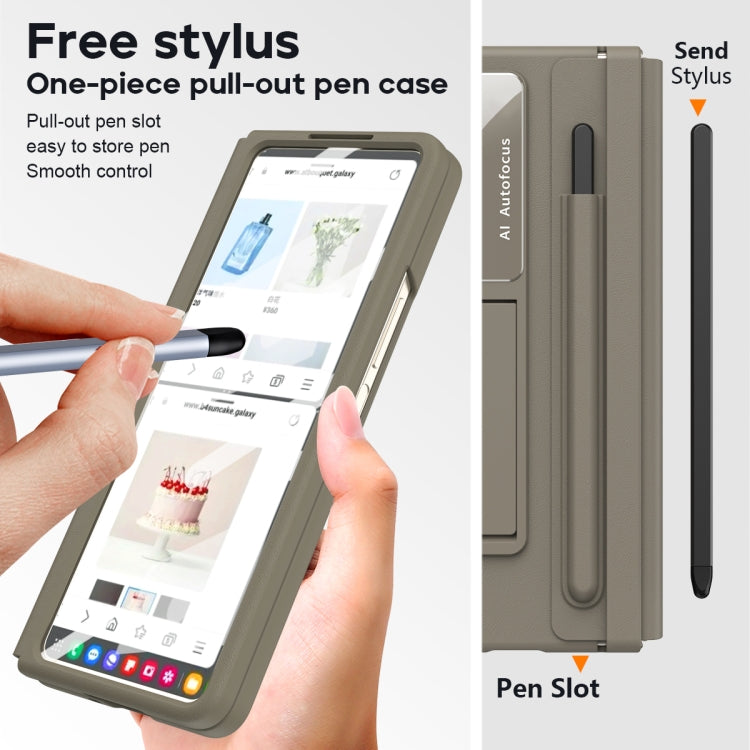 For Samsung Galaxy Z Fold4 5G Integrated PU + PC Full Coverage Phone Case with Pen/Pen Slots(Light Brown) - Galaxy Z Fold4 5G Cases by buy2fix | Online Shopping UK | buy2fix