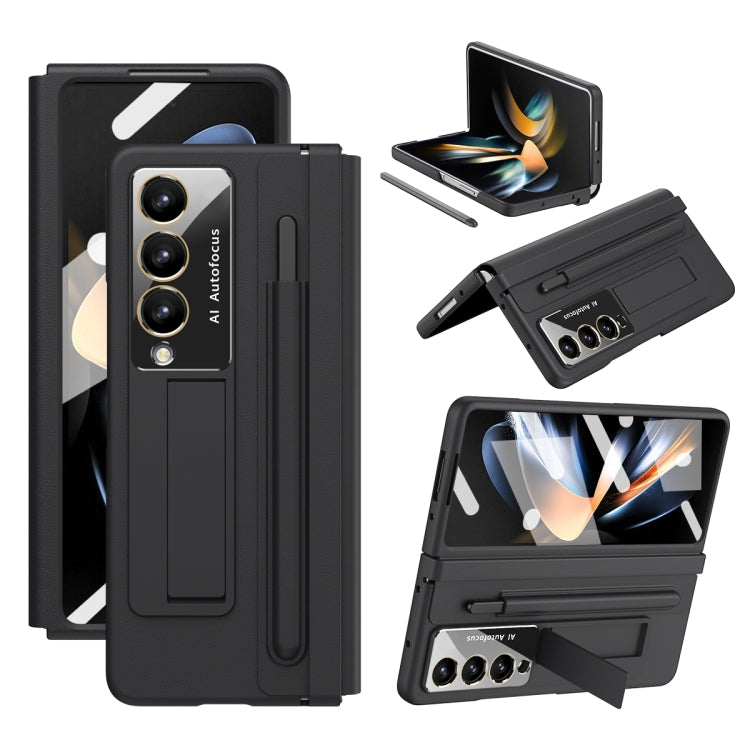 For Samsung Galaxy Z Fold4 5G Integrated PU + PC Full Coverage Phone Case with Pen/Pen Slots(Black) - Galaxy Z Fold4 5G Cases by buy2fix | Online Shopping UK | buy2fix