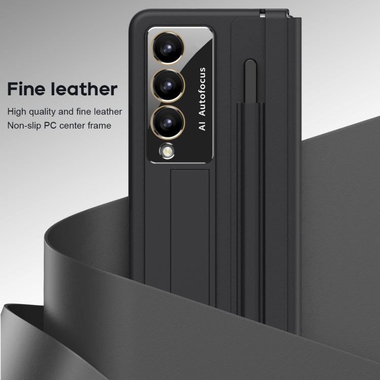 For Samsung Galaxy Z Fold4 5G Integrated PU + PC Full Coverage Phone Case with Pen/Pen Slots(Black) - Galaxy Z Fold4 5G Cases by buy2fix | Online Shopping UK | buy2fix