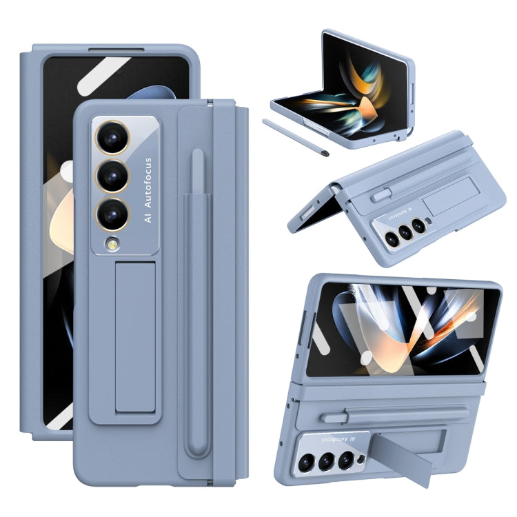 For Samsung Galaxy Z Fold4 5G Integrated PU + PC Full Coverage Phone Case with Pen/Pen Slots(Blue) - Galaxy Z Fold4 5G Cases by buy2fix | Online Shopping UK | buy2fix