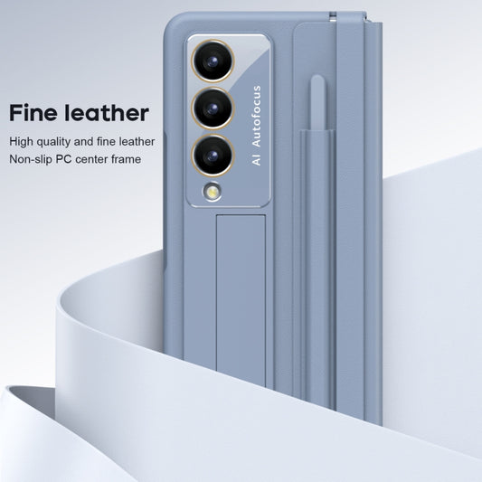 For Samsung Galaxy Z Fold4 5G Integrated PU + PC Full Coverage Phone Case with Pen/Pen Slots(Blue) - Galaxy Z Fold4 5G Cases by buy2fix | Online Shopping UK | buy2fix