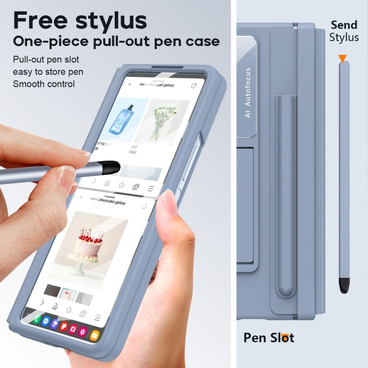 For Samsung Galaxy Z Fold4 5G Integrated PU + PC Full Coverage Phone Case with Pen/Pen Slots(Blue) - Galaxy Z Fold4 5G Cases by buy2fix | Online Shopping UK | buy2fix
