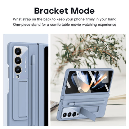 For Samsung Galaxy Z Fold4 5G Integrated PU + PC Full Coverage Phone Case with Pen/Pen Slots(Blue) - Galaxy Z Fold4 5G Cases by buy2fix | Online Shopping UK | buy2fix