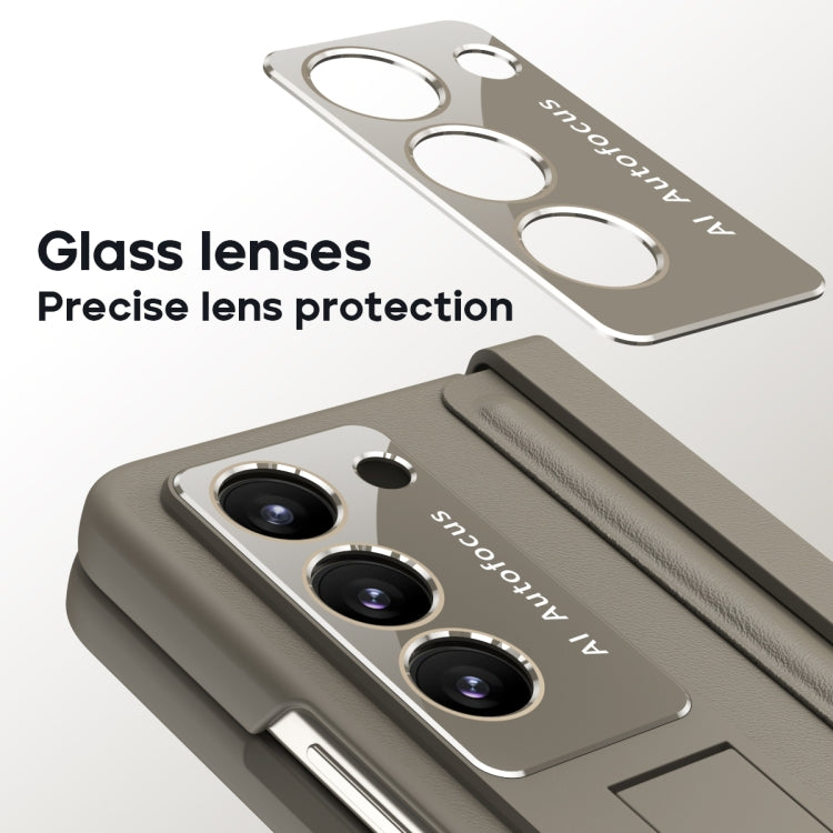 For Samsung Galaxy Z Fold5 5G Leather Texture PU + PC Full Coverage Phone Case(Light Brown) - Galaxy Z Fold5 Cases by buy2fix | Online Shopping UK | buy2fix