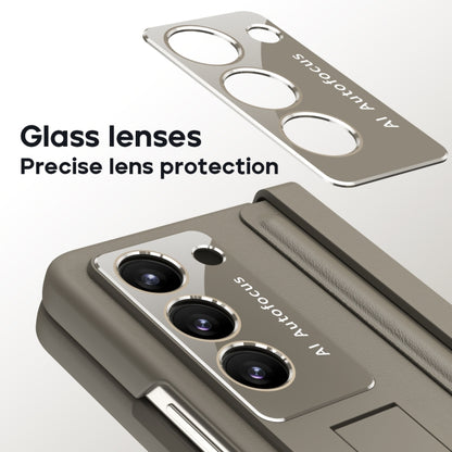 For Samsung Galaxy Z Fold5 5G Leather Texture PU + PC Full Coverage Phone Case(Light Brown) - Galaxy Z Fold5 Cases by buy2fix | Online Shopping UK | buy2fix