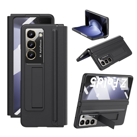 For Samsung Galaxy Z Fold5 5G Leather Texture PU + PC Full Coverage Phone Case(Black) - Galaxy Z Fold5 Cases by buy2fix | Online Shopping UK | buy2fix