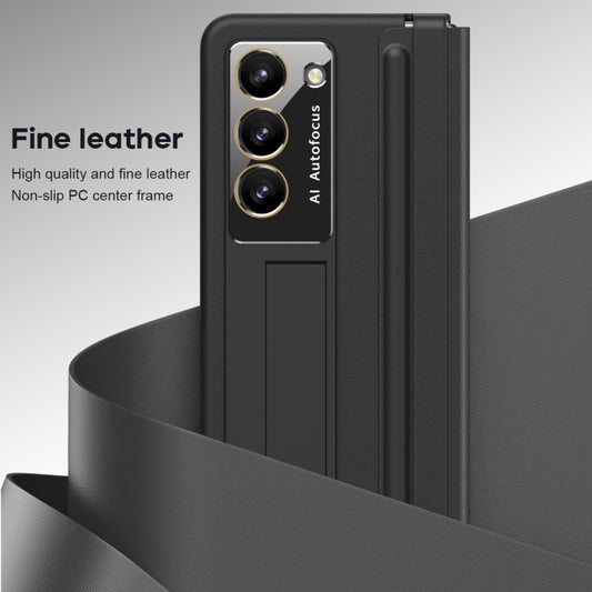 For Samsung Galaxy Z Fold5 5G Leather Texture PU + PC Full Coverage Phone Case(Black) - Galaxy Z Fold5 Cases by buy2fix | Online Shopping UK | buy2fix