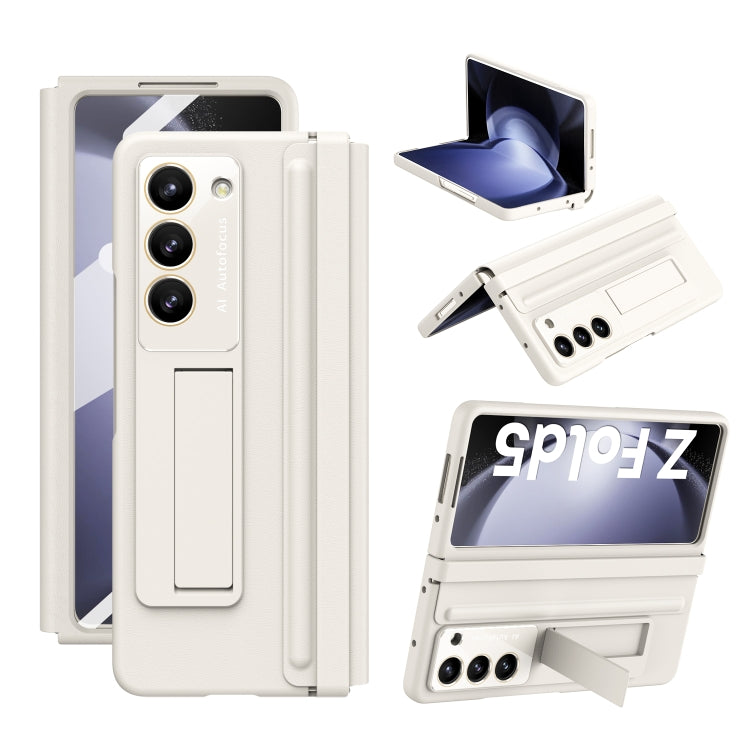 For Samsung Galaxy Z Fold5 5G Leather Texture PU + PC Full Coverage Phone Case(White) - Galaxy Z Fold5 Cases by buy2fix | Online Shopping UK | buy2fix