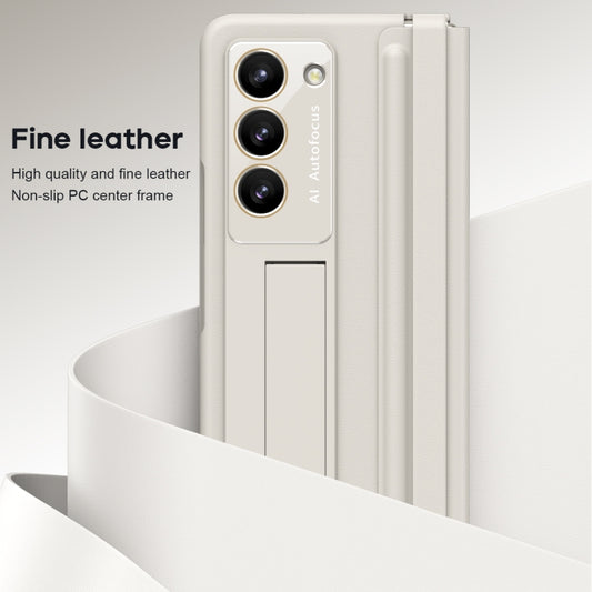 For Samsung Galaxy Z Fold5 5G Leather Texture PU + PC Full Coverage Phone Case(White) - Galaxy Z Fold5 Cases by buy2fix | Online Shopping UK | buy2fix