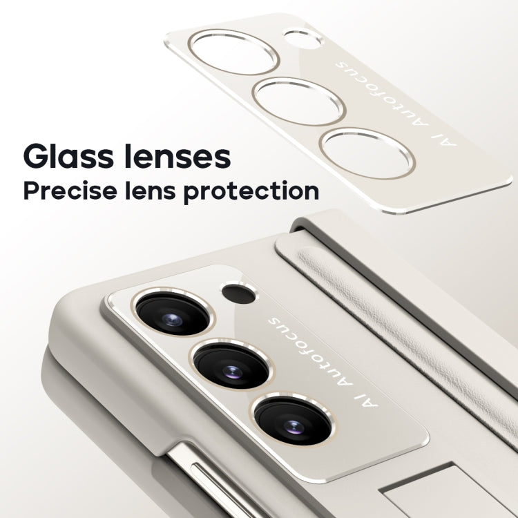 For Samsung Galaxy Z Fold5 5G Leather Texture PU + PC Full Coverage Phone Case(White) - Galaxy Z Fold5 Cases by buy2fix | Online Shopping UK | buy2fix