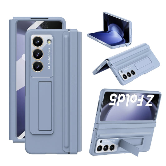 For Samsung Galaxy Z Fold5 5G Leather Texture PU + PC Full Coverage Phone Case(Blue) - Galaxy Z Fold5 Cases by buy2fix | Online Shopping UK | buy2fix