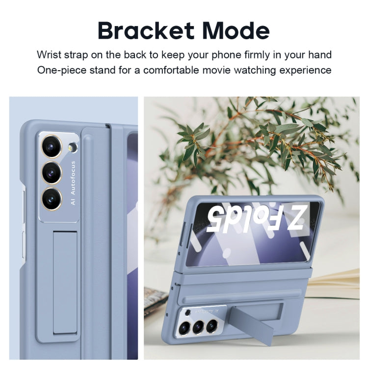 For Samsung Galaxy Z Fold5 5G Leather Texture PU + PC Full Coverage Phone Case(Blue) - Galaxy Z Fold5 Cases by buy2fix | Online Shopping UK | buy2fix