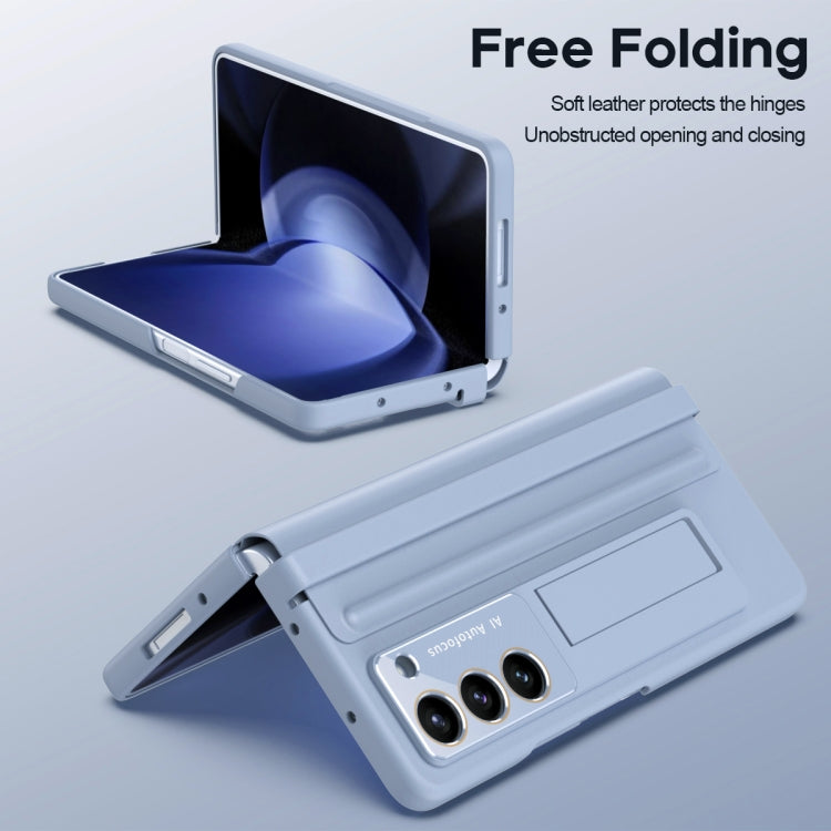For Samsung Galaxy Z Fold5 5G Leather Texture PU + PC Full Coverage Phone Case(Blue) - Galaxy Z Fold5 Cases by buy2fix | Online Shopping UK | buy2fix