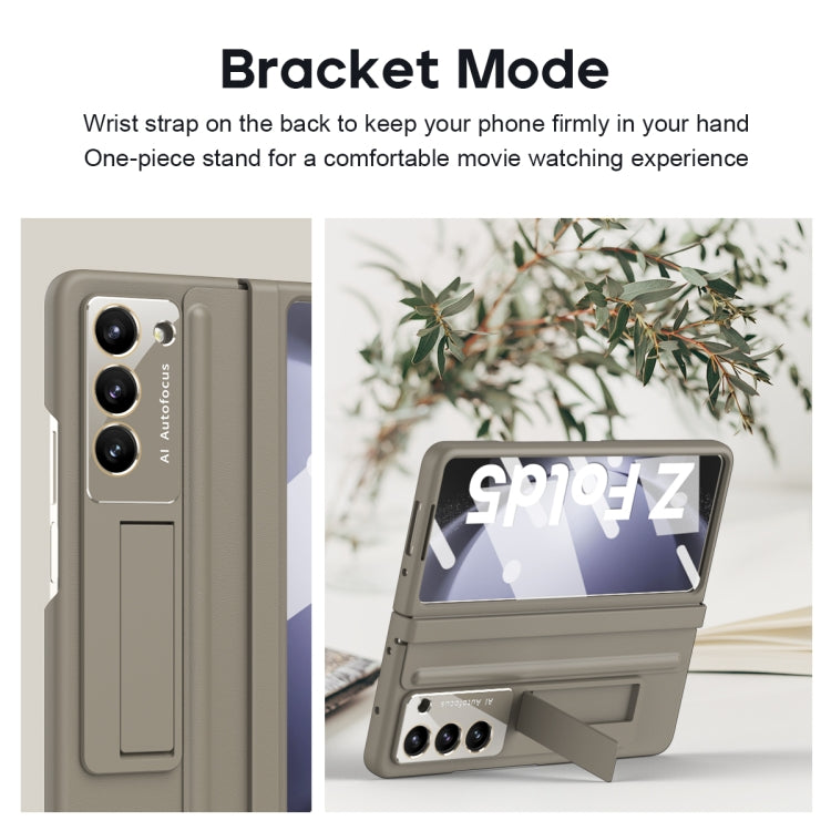 For Samsung Galaxy Z Fold5 5G Integrated Leather Texture PU + PC Full Coverage Phone Case(Light Brown) - Galaxy Z Fold5 Cases by buy2fix | Online Shopping UK | buy2fix