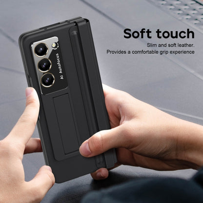 For Samsung Galaxy Z Fold5 5G Integrated Leather Texture PU + PC Full Coverage Phone Case(Black) - Galaxy Z Fold5 Cases by buy2fix | Online Shopping UK | buy2fix