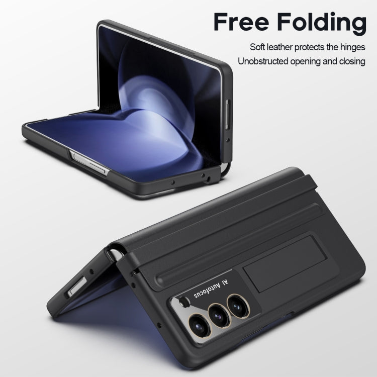For Samsung Galaxy Z Fold5 5G Integrated Leather Texture PU + PC Full Coverage Phone Case(Black) - Galaxy Z Fold5 Cases by buy2fix | Online Shopping UK | buy2fix