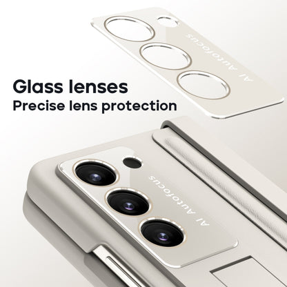 For Samsung Galaxy Z Fold5 5G Integrated Leather Texture PU + PC Full Coverage Phone Case(White) - Galaxy Z Fold5 Cases by buy2fix | Online Shopping UK | buy2fix