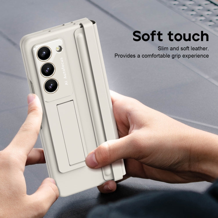 For Samsung Galaxy Z Fold5 5G Integrated Leather Texture PU + PC Full Coverage Phone Case(White) - Galaxy Z Fold5 Cases by buy2fix | Online Shopping UK | buy2fix