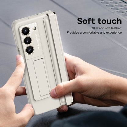 For Samsung Galaxy Z Fold5 5G Integrated Leather Texture PU + PC Full Coverage Phone Case(White) - Galaxy Z Fold5 Cases by buy2fix | Online Shopping UK | buy2fix
