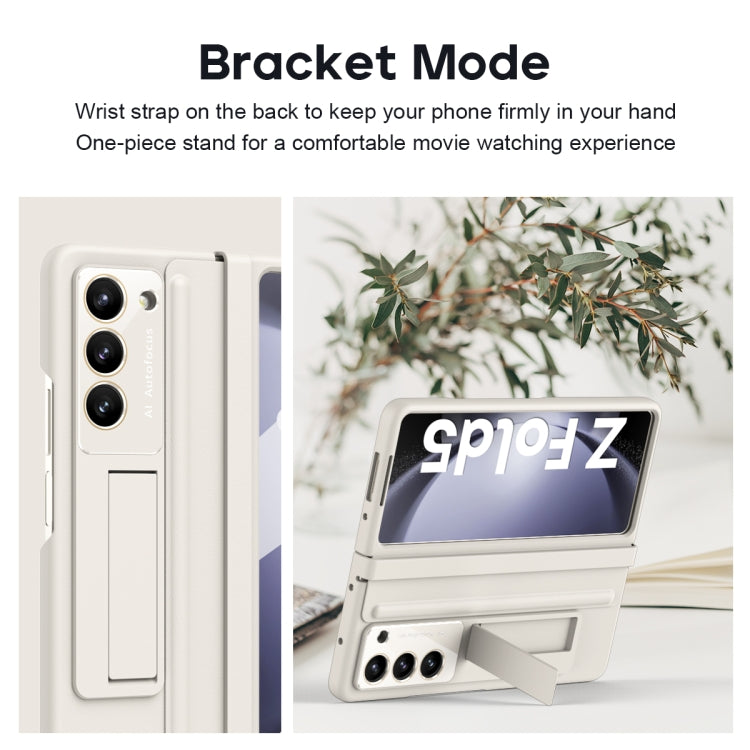 For Samsung Galaxy Z Fold5 5G Integrated Leather Texture PU + PC Full Coverage Phone Case(White) - Galaxy Z Fold5 Cases by buy2fix | Online Shopping UK | buy2fix