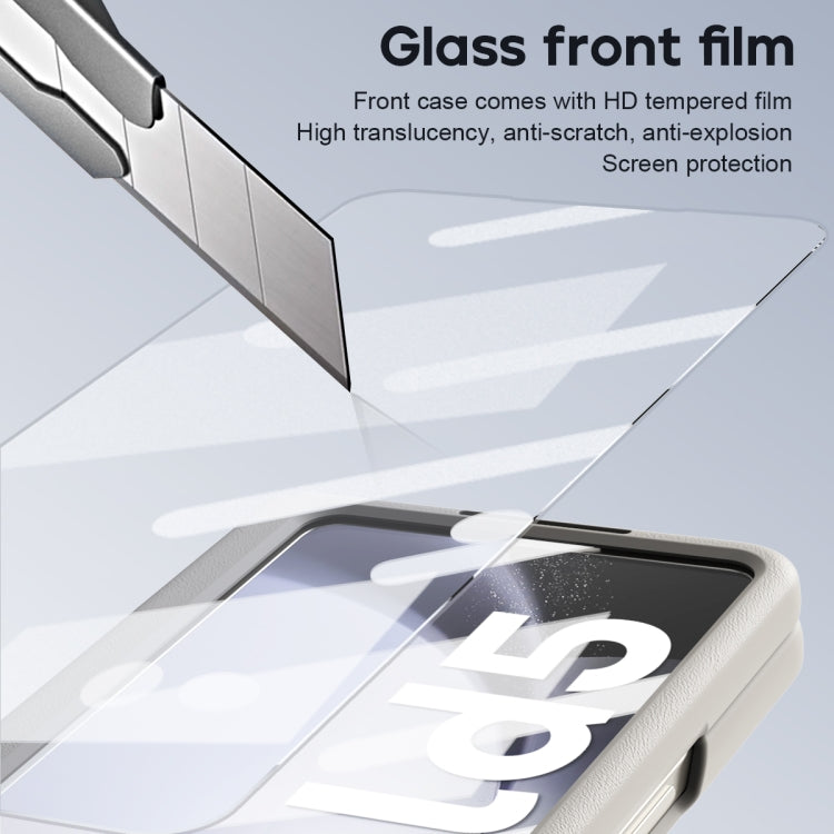 For Samsung Galaxy Z Fold5 5G Integrated Leather Texture PU + PC Full Coverage Phone Case(White) - Galaxy Z Fold5 Cases by buy2fix | Online Shopping UK | buy2fix