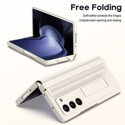 For Samsung Galaxy Z Fold5 5G Integrated Leather Texture PU + PC Full Coverage Phone Case(White) - Galaxy Z Fold5 Cases by buy2fix | Online Shopping UK | buy2fix