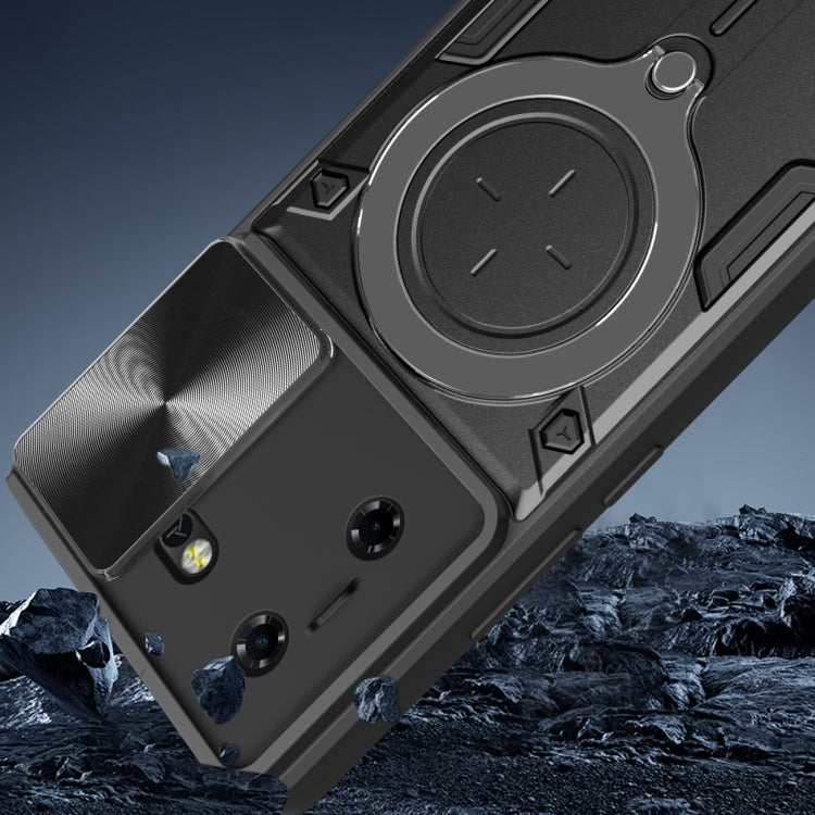 For Tecno Pova 5 CD Texture Sliding Camshield Magnetic Holder Phone Case(Black) by buy2fix