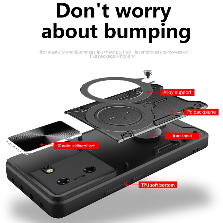 For Tecno Pova 5 CD Texture Sliding Camshield Magnetic Holder Phone Case(Red) by buy2fix