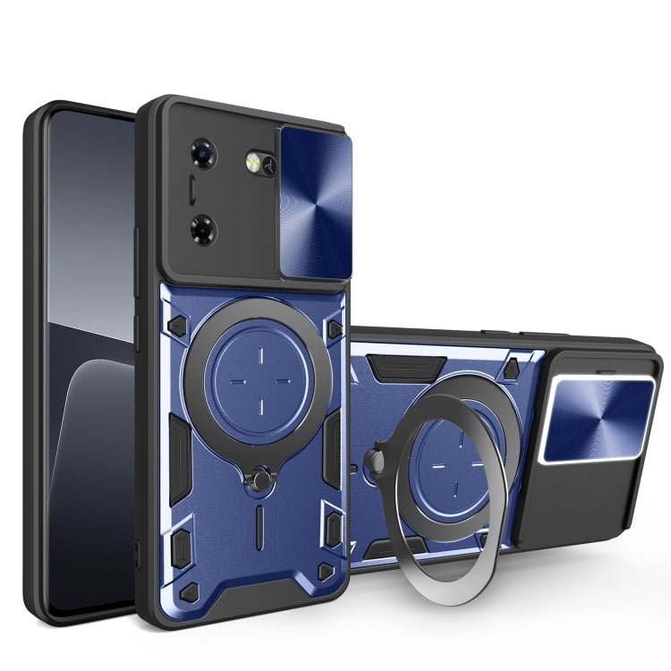 For Tecno Pova 5 CD Texture Sliding Camshield Magnetic Holder Phone Case(Blue) by buy2fix